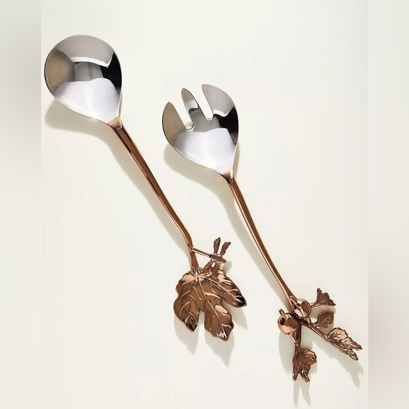 Anthropologie Foliage Bronze Stainless Steel Brass, Set of 2 Serving Set NIB - Picture 1 of 3